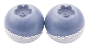 Bluebies logo — two illustrated blueberries with a lace trim and blossom top